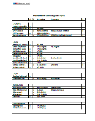 Example of a Bimmerprofs engine diagnostics report